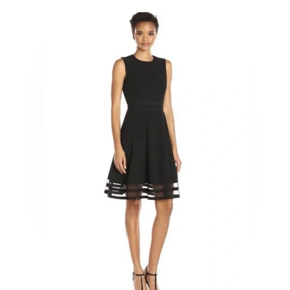 Calvin Klein Size 12 Illusion-Trim Fit & Flare Dress in Black